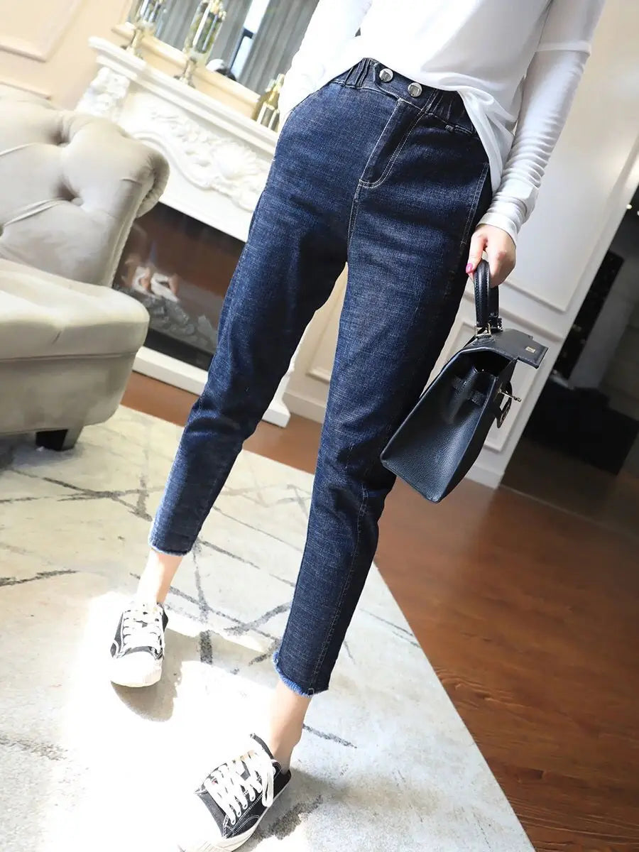 Y2k2023 New Summer Thin High-waisted Jeans Female Small Nine-point Daddy Pants Show Thin Haren Pants Tide