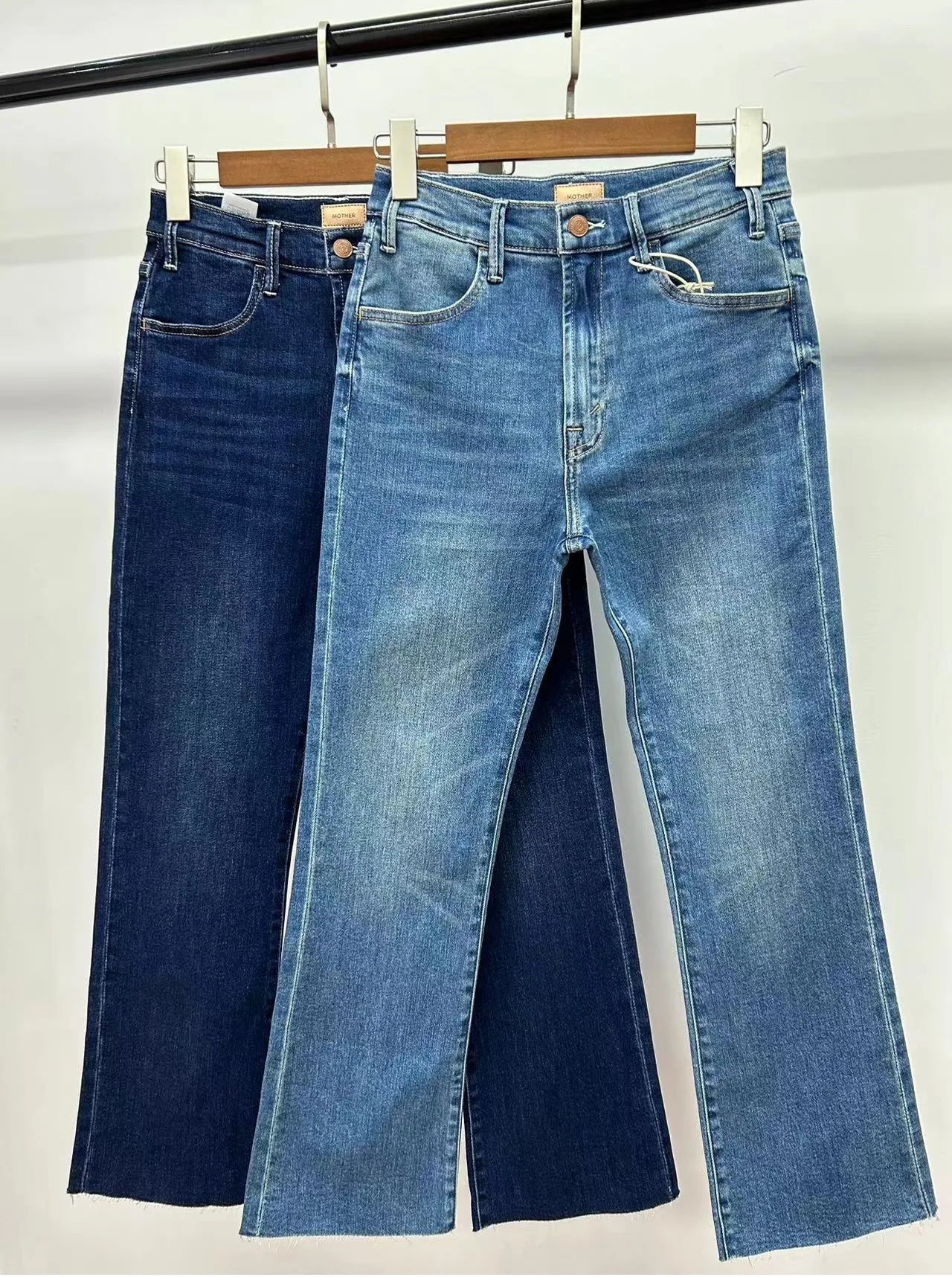 Women Fashion Denim Pants High waisted Elastic Micro Flared Cropped Blue Stretch Jeans Streetwear