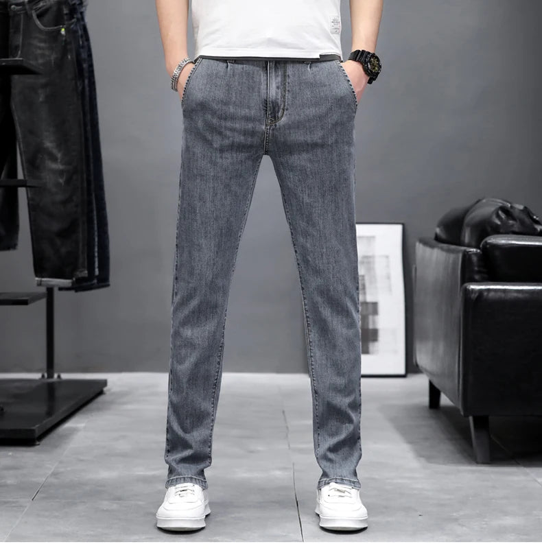 2023 new arrivals men's summer thin jeans Men's Light Color Slim Fit Straight Leg Jeans  Youth fashion casual all-match trousers