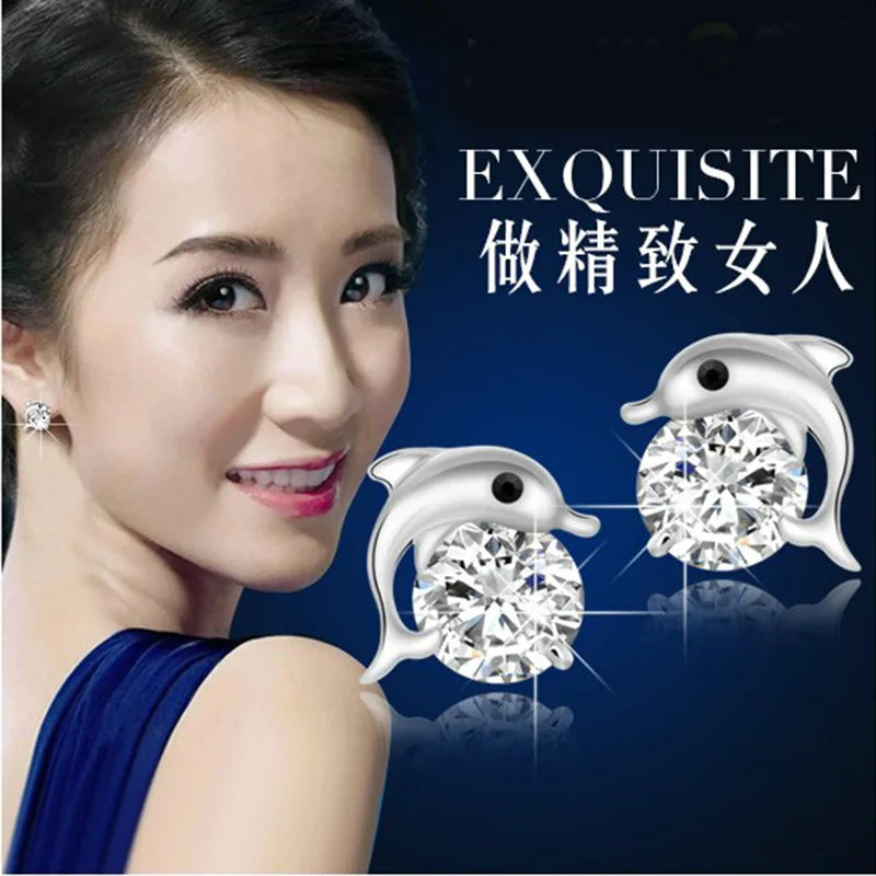 yichong Female Product Dolphins 925 Silver needle Hypoallergenic Anti-fading Zircon Earrings Temperament Fashion Ear Jewelry