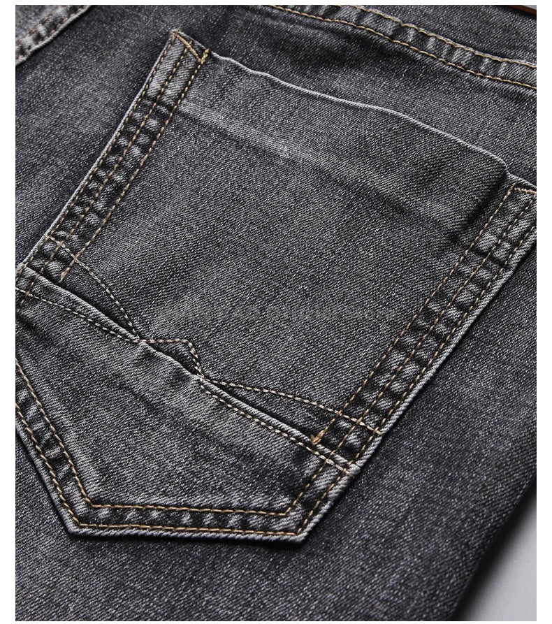 Cotton Stretch Jeans Business Casual Men's Thin Denim Jeans Grey Spring Summer Brand New Fit Straight Lightweight