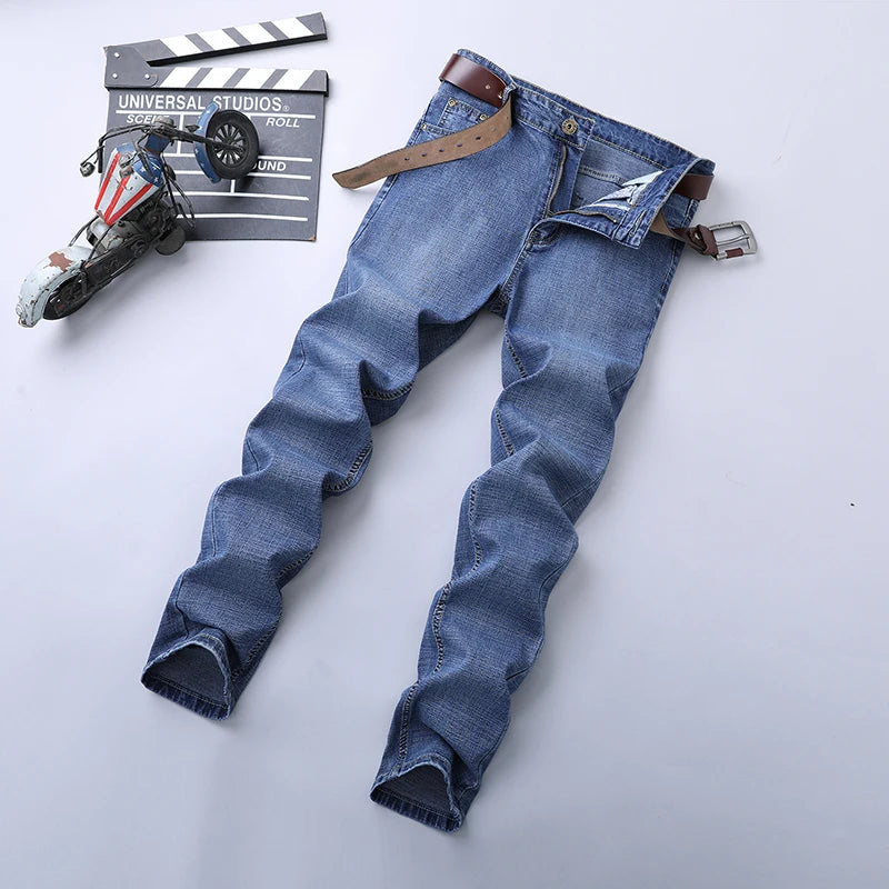 Spring Autumn 2022 Men's Smart Jeans Business Fashion Straight Regular Blue Stretch Denim Trousers Classic Men Plus Size 28-40