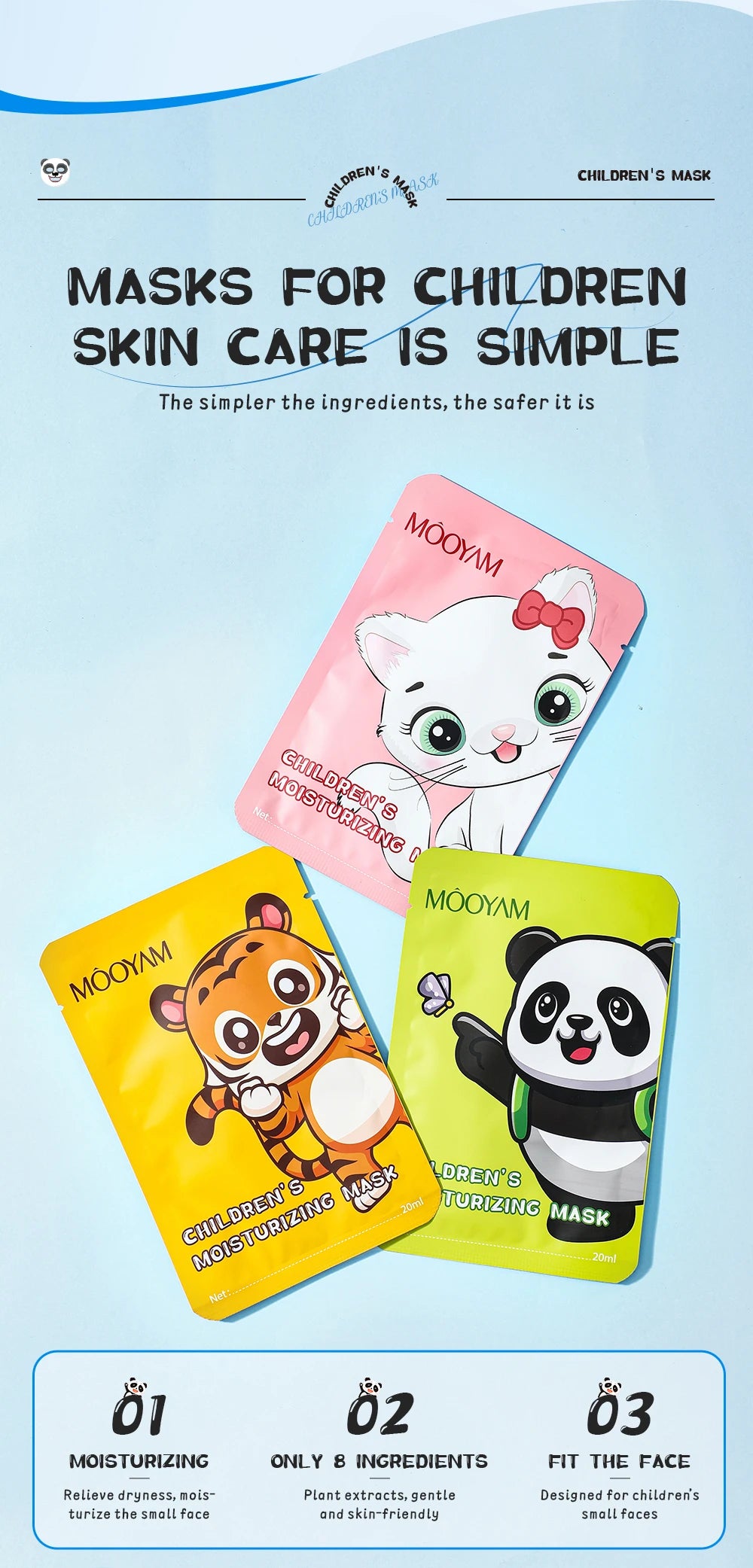 Animal Children's Sheet Mask (Pack of 5) Skincare Beauty Kids Spa Moisturize Face Masks For Birthday Party Gifts