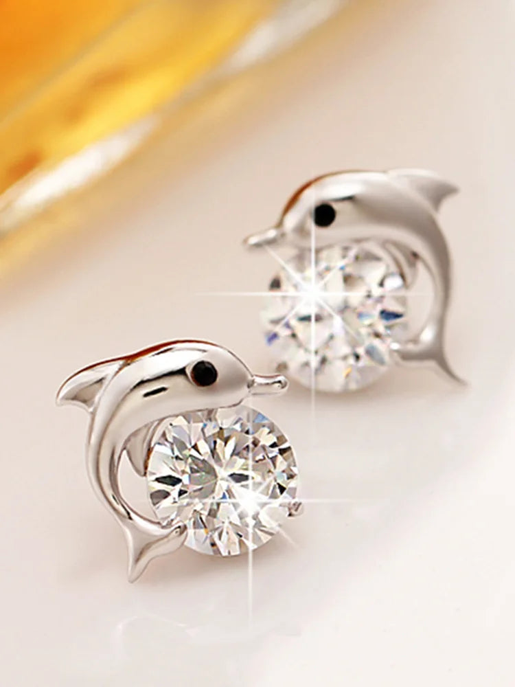 yichong Female Product Dolphins 925 Silver needle Hypoallergenic Anti-fading Zircon Earrings Temperament Fashion Ear Jewelry