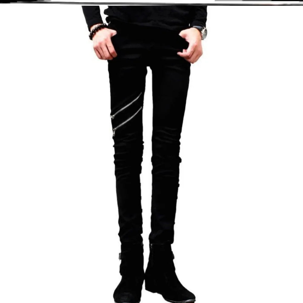 Casual Zipper Designer Men's Jeans Denim Pants 2024 Spring and Autumn Korean New Trendy Black Slim Elastic Pencil Trousers Male