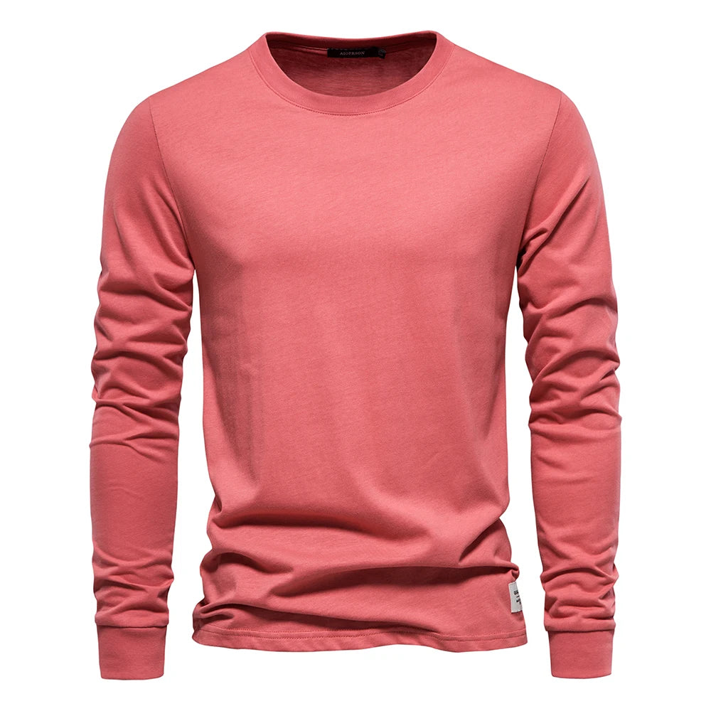 AIOPESON Solid Color Cotton T Shirt Men Casual O-neck Long Sleeved Mens Tshirts Spring Autumn High Quality Basic T-shirt Male