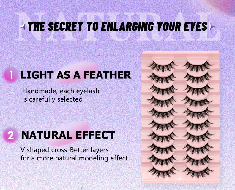 GROINNEYA 5/10 Pairs Natural False Eyelashes Manga Lashes 3d Faux Mink Lashes Soft Winged Natural Realistic Eyelash Extension