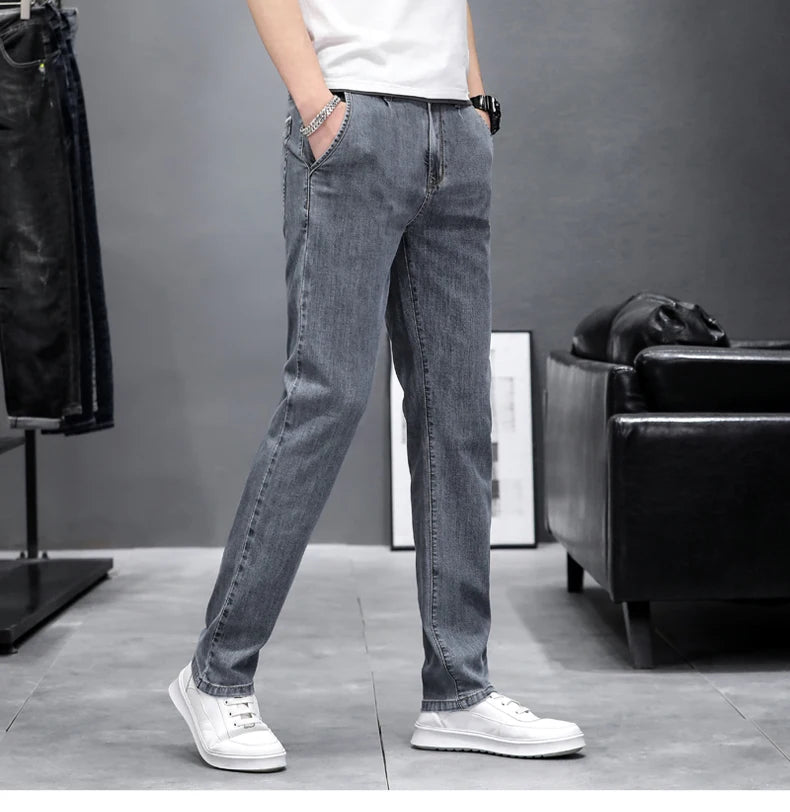 2023 new arrivals men's summer thin jeans Men's Light Color Slim Fit Straight Leg Jeans  Youth fashion casual all-match trousers