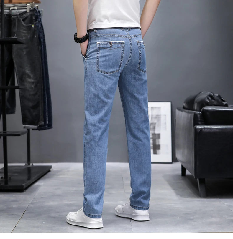 2023 new arrivals men's summer thin jeans Men's Light Color Slim Fit Straight Leg Jeans  Youth fashion casual all-match trousers