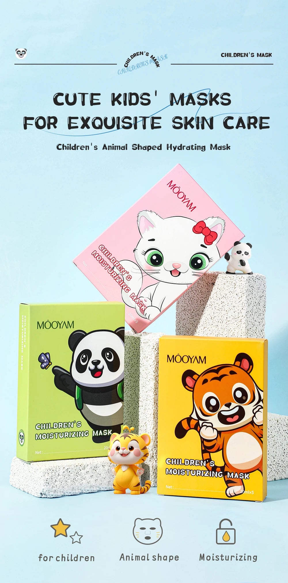 Animal Children's Sheet Mask (Pack of 5) Skincare Beauty Kids Spa Moisturize Face Masks For Birthday Party Gifts