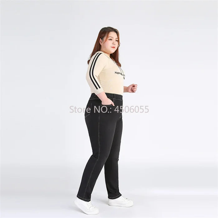 High Quality 130KG Lady Jeans 9XL Stretched Black Elastic Women Loose Trousers Plus Size Female Fit 8XL 6XL Girl Denim Pants