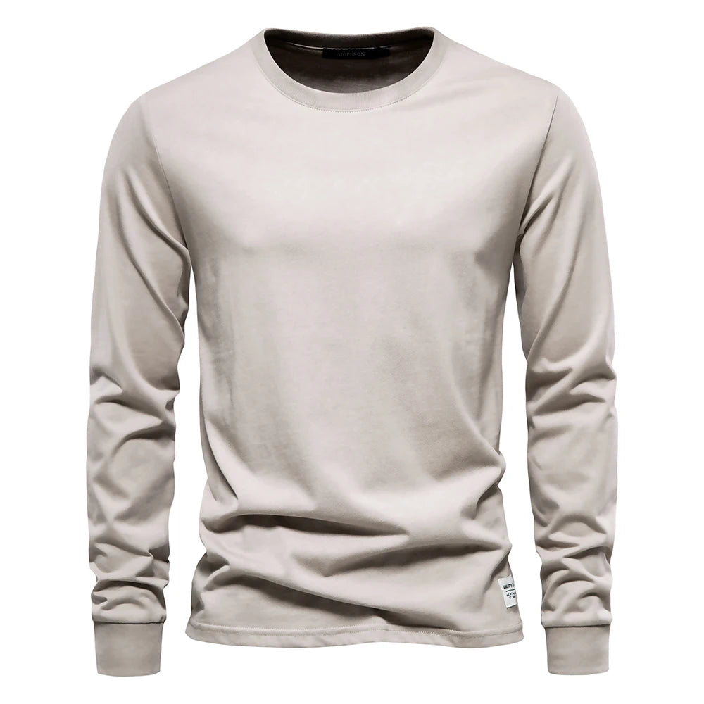 AIOPESON Solid Color Cotton T Shirt Men Casual O-neck Long Sleeved Mens Tshirts Spring Autumn High Quality Basic T-shirt Male