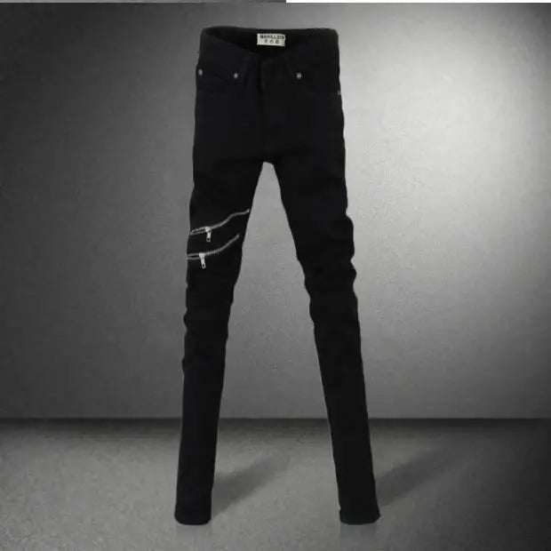 Casual Zipper Designer Men's Jeans Denim Pants 2024 Spring and Autumn Korean New Trendy Black Slim Elastic Pencil Trousers Male