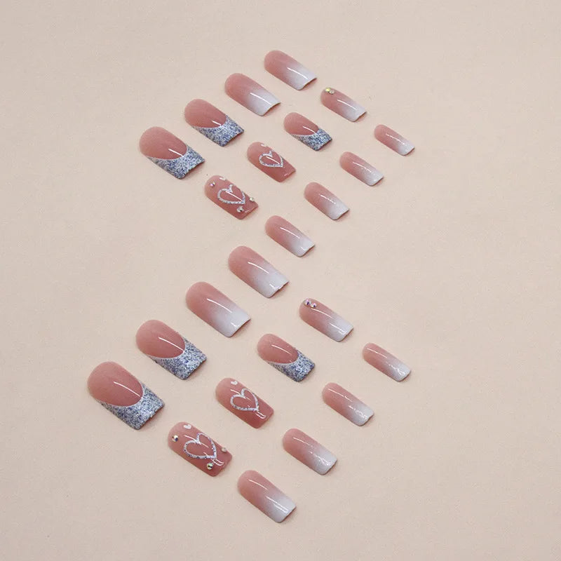 24 PCs Short French Gradient Love Nails with 1 Jelly Gel and 1 Nail File