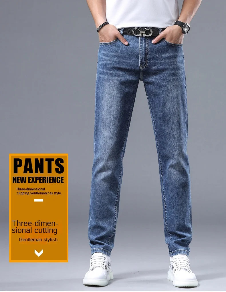 2024 new Korean light luxury high-end personalized printing Slim men's casual pants stretch versatile straight jeans