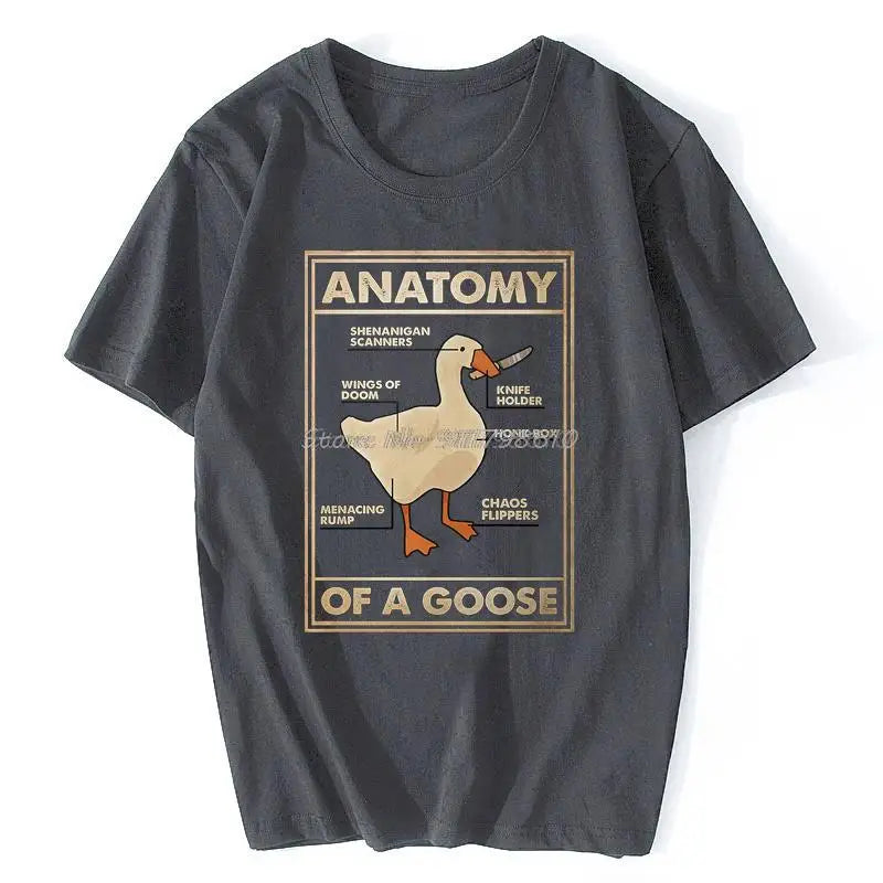 Anatomy Of A Goose Funny Duck Graphic Gaming Gamer Vintage Men's Black T Shirt Harajuku Gothic Men Tshirt Ullzang Streetwear Top