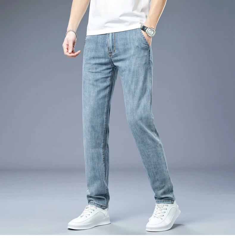 2023 new arrivals men's summer thin jeans Men's Light Color Slim Fit Straight Leg Jeans  Youth fashion casual all-match trousers