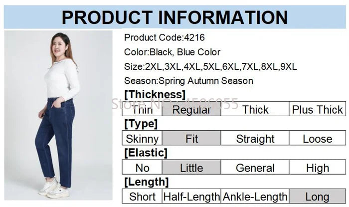 High Quality 130KG Lady Jeans 9XL Stretched Black Elastic Women Loose Trousers Plus Size Female Fit 8XL 6XL Girl Denim Pants