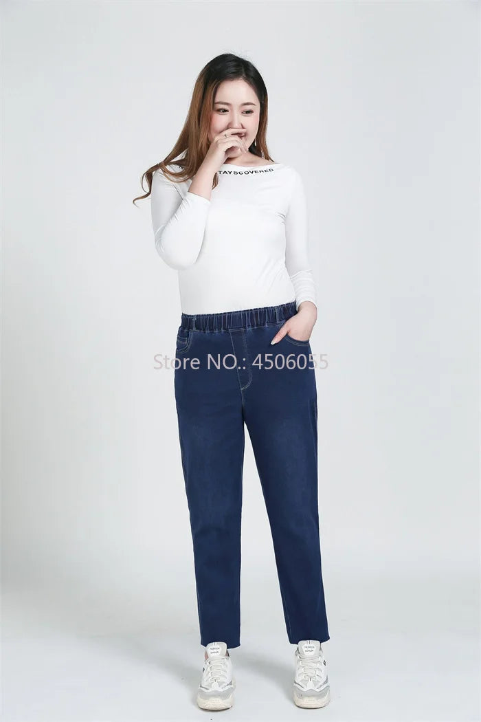 High Quality 130KG Lady Jeans 9XL Stretched Black Elastic Women Loose Trousers Plus Size Female Fit 8XL 6XL Girl Denim Pants