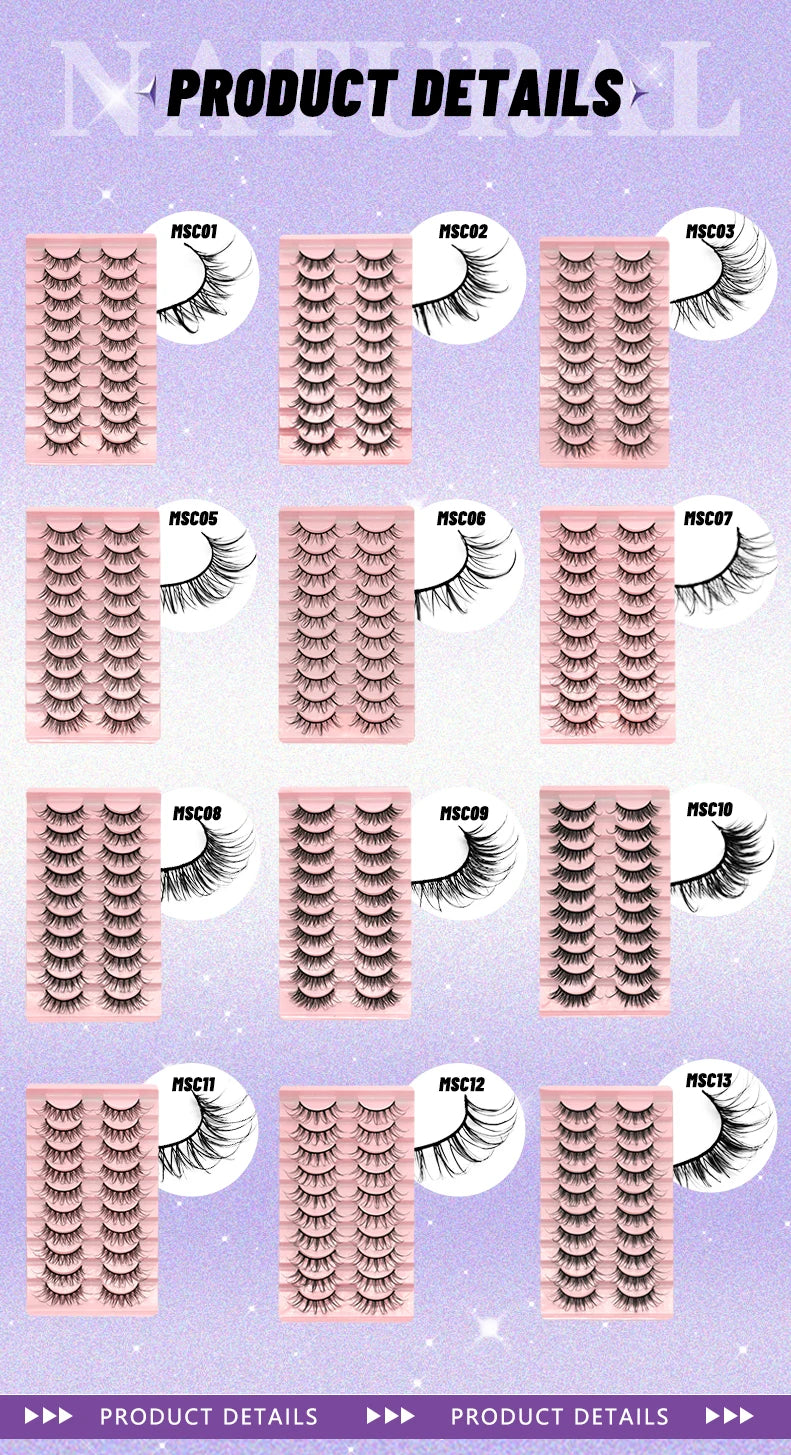 GROINNEYA 5/10 Pairs Natural False Eyelashes Manga Lashes 3d Faux Mink Lashes Soft Winged Natural Realistic Eyelash Extension