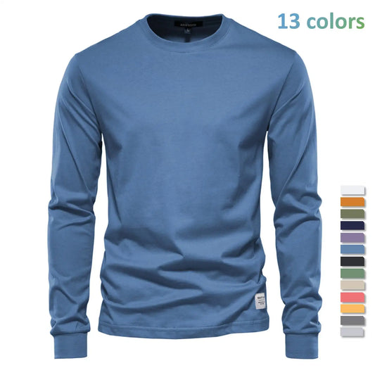 AIOPESON Solid Color Cotton T Shirt Men Casual O-neck Long Sleeved Mens Tshirts Spring Autumn High Quality Basic T-shirt Male