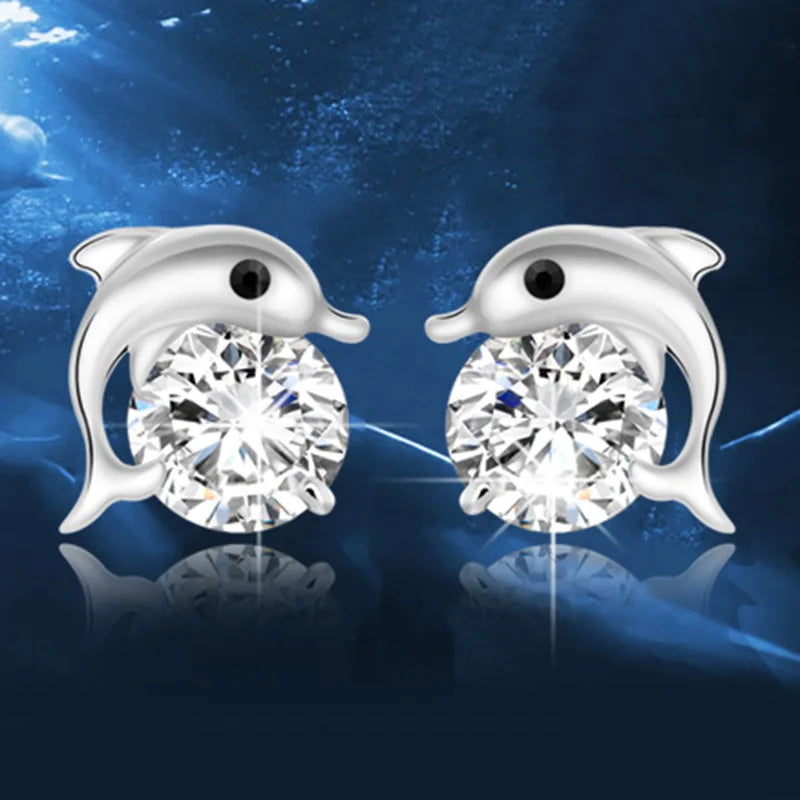 yichong Female Product Dolphins 925 Silver needle Hypoallergenic Anti-fading Zircon Earrings Temperament Fashion Ear Jewelry