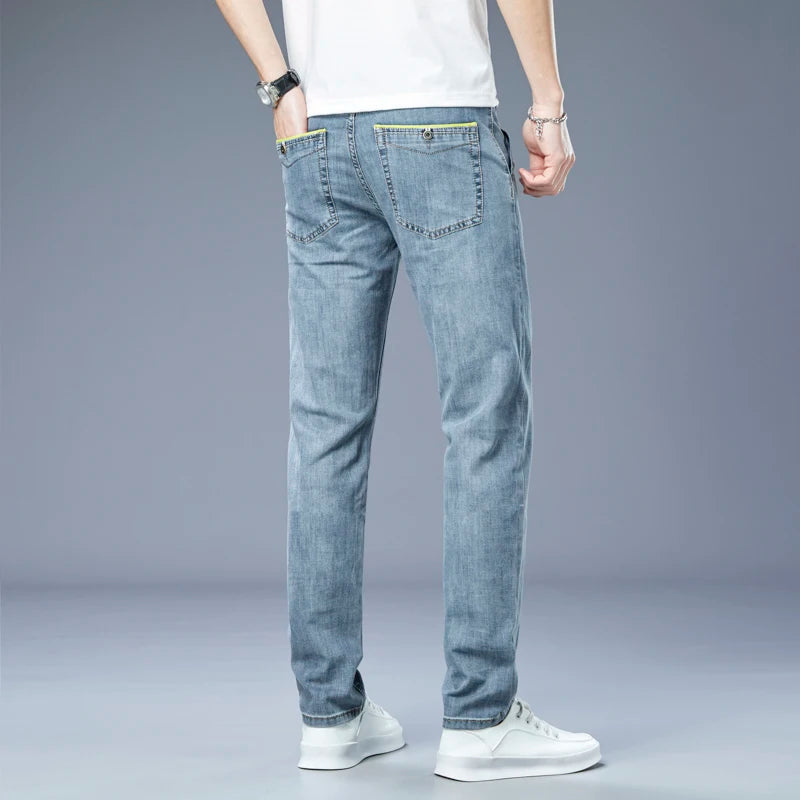 2023 new arrivals men's summer thin jeans Men's Light Color Slim Fit Straight Leg Jeans  Youth fashion casual all-match trousers